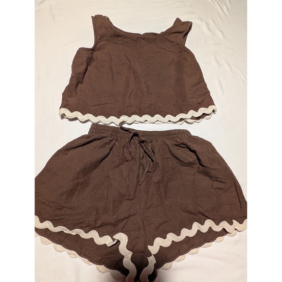 Midnight Sky Other - Midnight Sky Girls Brown Ric Rac Scallop Trim Shorts and Top Set Size XS